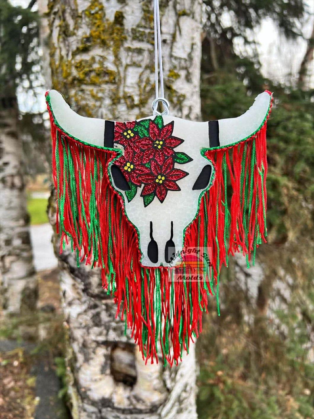 Poinsettia Bull Skull *CAR FRESHIE*