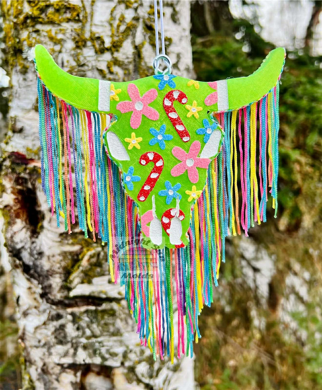 Floral Candy Cane Bull Skull *Car Freshie*